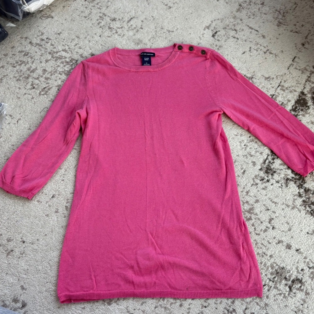 GAP Pink Cotton Cashmere Blend Button Shoulder 3/4 Sleeve Sweater‎ Womens Medium